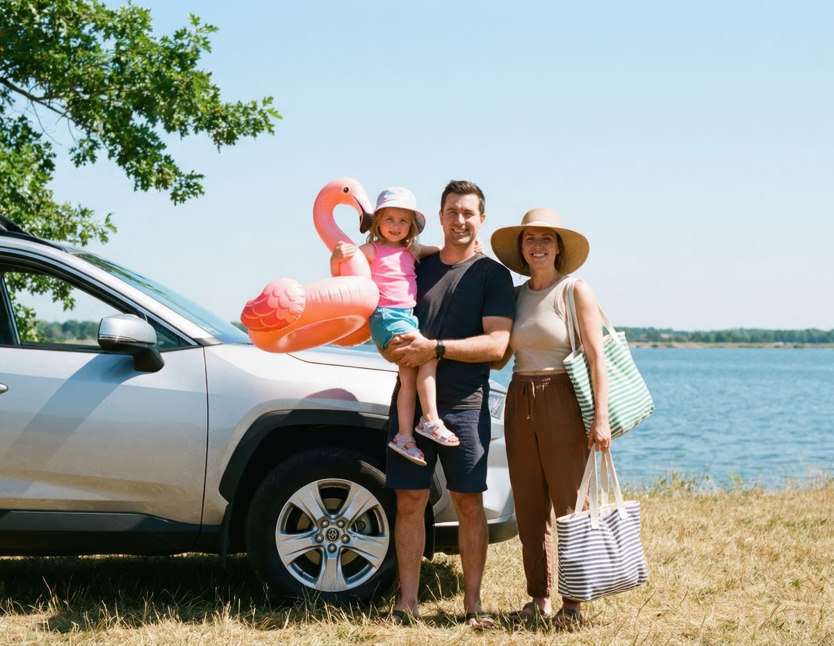 Família aproveitando uma viagem tranquila, com o carro protegido pela Cota Certa